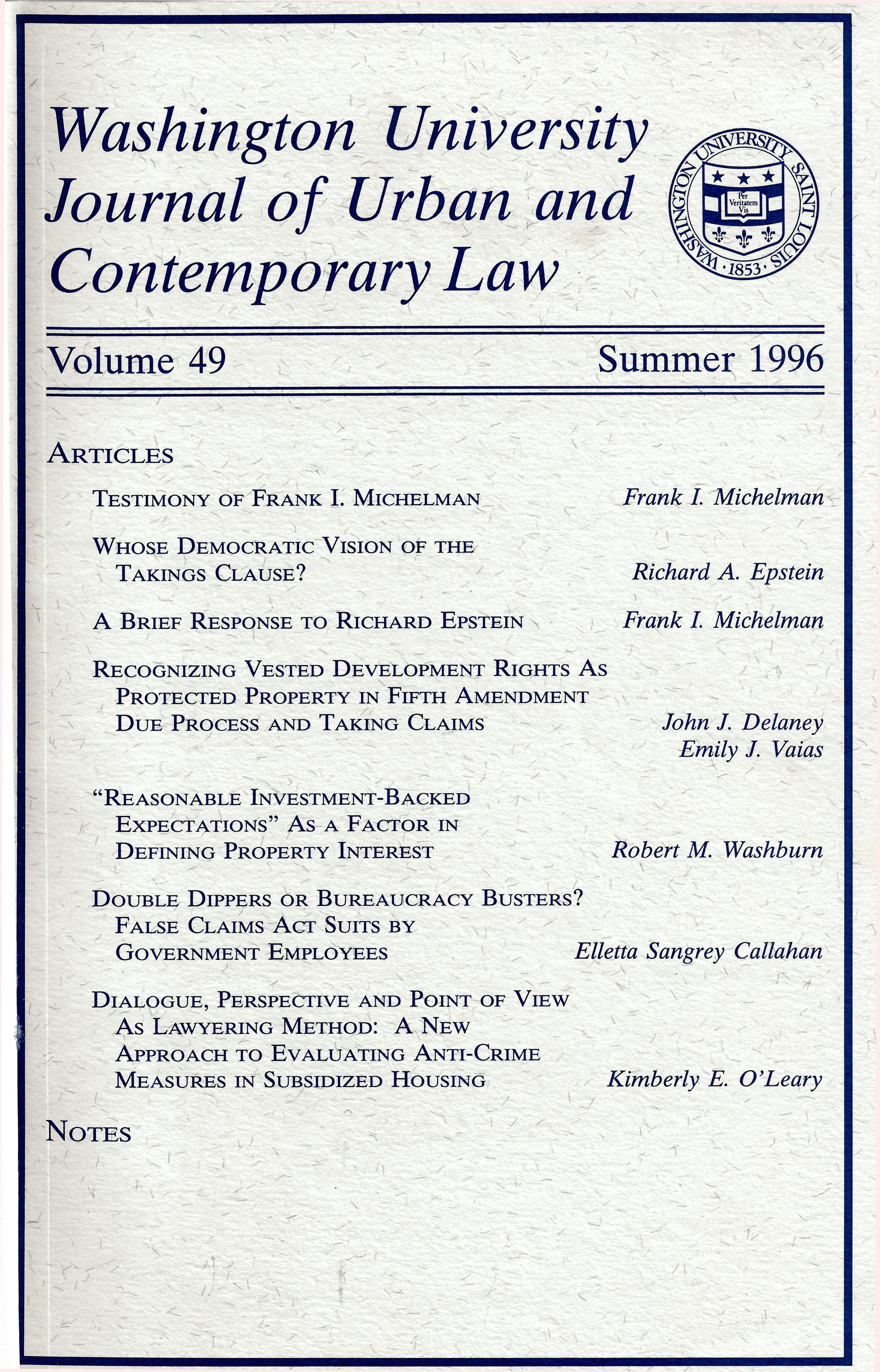 Urban Law Annual / Journal of Urban and Contemporary Law